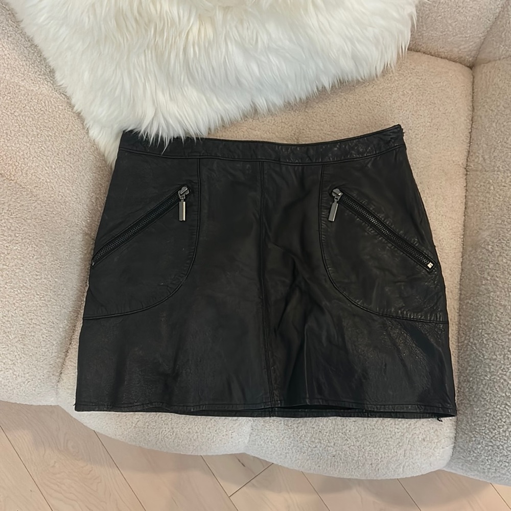 Real leather mini skirt